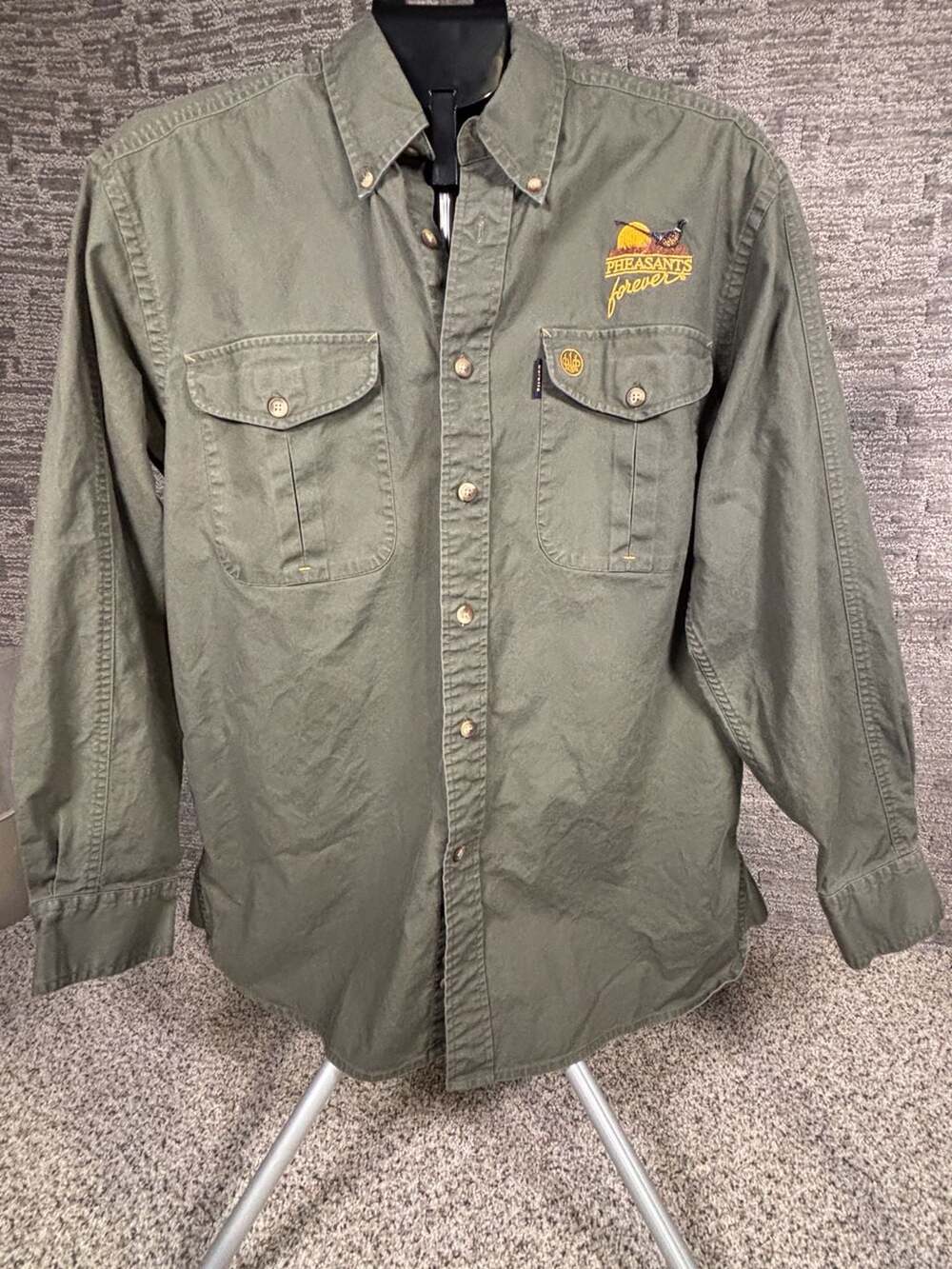 Beretta Pheasants Forever Green Cotton Long Sleeve Button Up Men's Size M 171